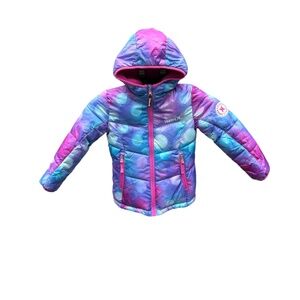 Hurley Girls Size 4 Hooded Jacket Full Zip Water Resistant Cozy Lining Pink/Blue
